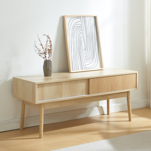 TV-bord Landskrona 115x40x48 cm med to skydedøre egetræslook [en.casa] - premiumXL