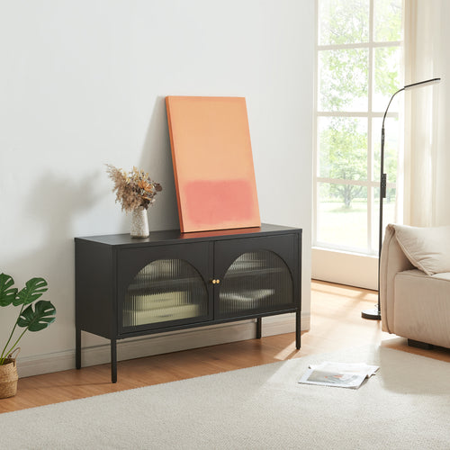 TV-skab Karlskrona 115x35x64 cm Sort, mat [en.casa] - premiumXL