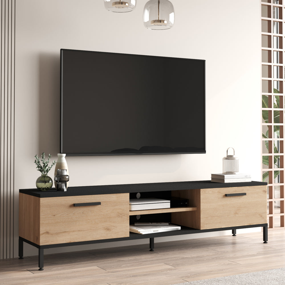 TV-bord Lempäälä med 2 opbevaringsrum 160 x 35 x 39 cm i forskellige farver [en.casa] - premiumXL