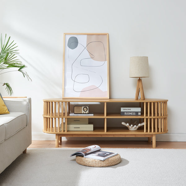 Mueble TV Jarvenpaa 4 compartimentos bambú - Natural [en.casa]