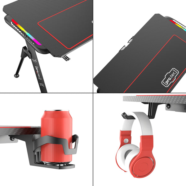 Gamingbord Stockton med RGB LED-belysning sort i forskellige størrelser størrelser [pro.tec]