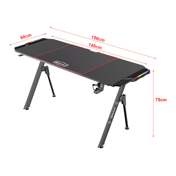Gamingbord Stockton med RGB LED-belysning sort i forskellige størrelser størrelser [pro.tec]
