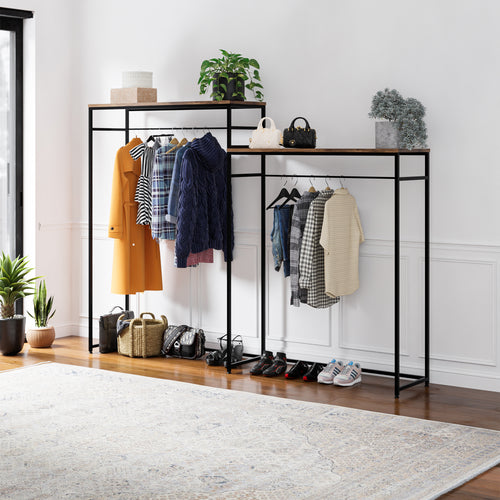 Garderobestativ Skestbyena i to elementer 140x240x40 cm Sort/Valnød-look [en.casa] - premiumXL