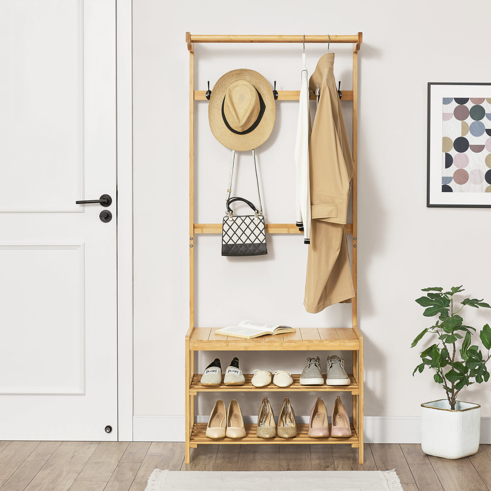 Garderobestativ Tornio 168 x 70 x 35 cm i bambus natur [en.casa] - premiumXL