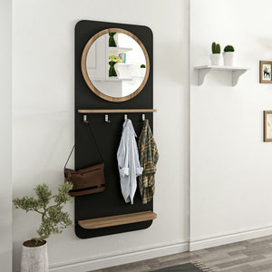 Garderobepanel Helsinge med spejl 150x60x15 cm sort [en.casa].