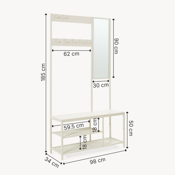 Knagerække Napinerg med spejl og skohylde 185x98x34 cm [en.casa]
