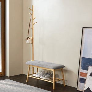Garderobebænk Bygland lavet af bambus 90x34x165cm [en.casa].