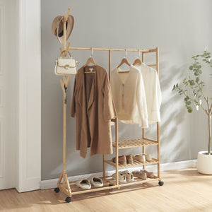 Rulleklædestativ Ikaalinen bambus [en.casa] - premiumXL