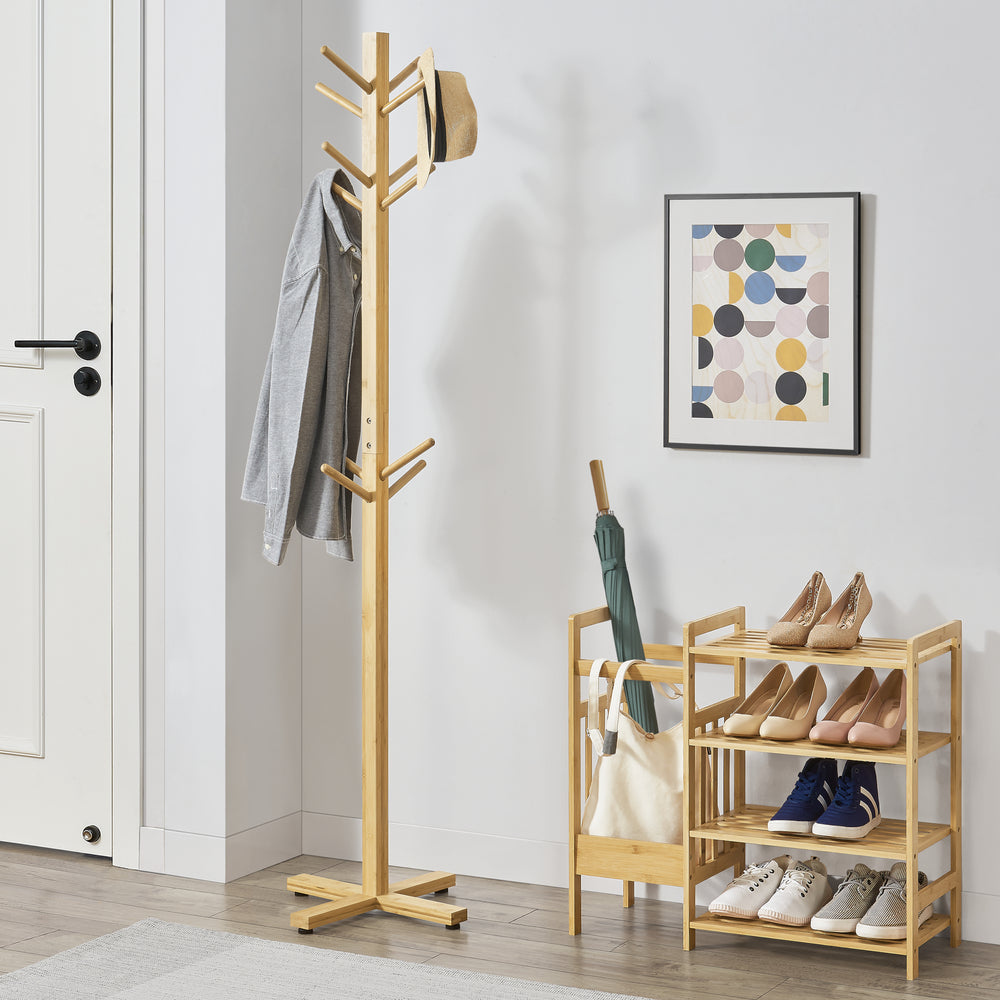 Garderobestativ Jämsä 176 x 38 x 38 cm 12 kroge bambus natur [en.casa] - premiumXL
