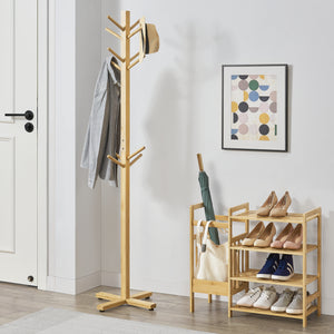 Garderobestativ Jämsä 176 x 38 x 38 cm 12 kroge bambus natur [en.casa] - premiumXL