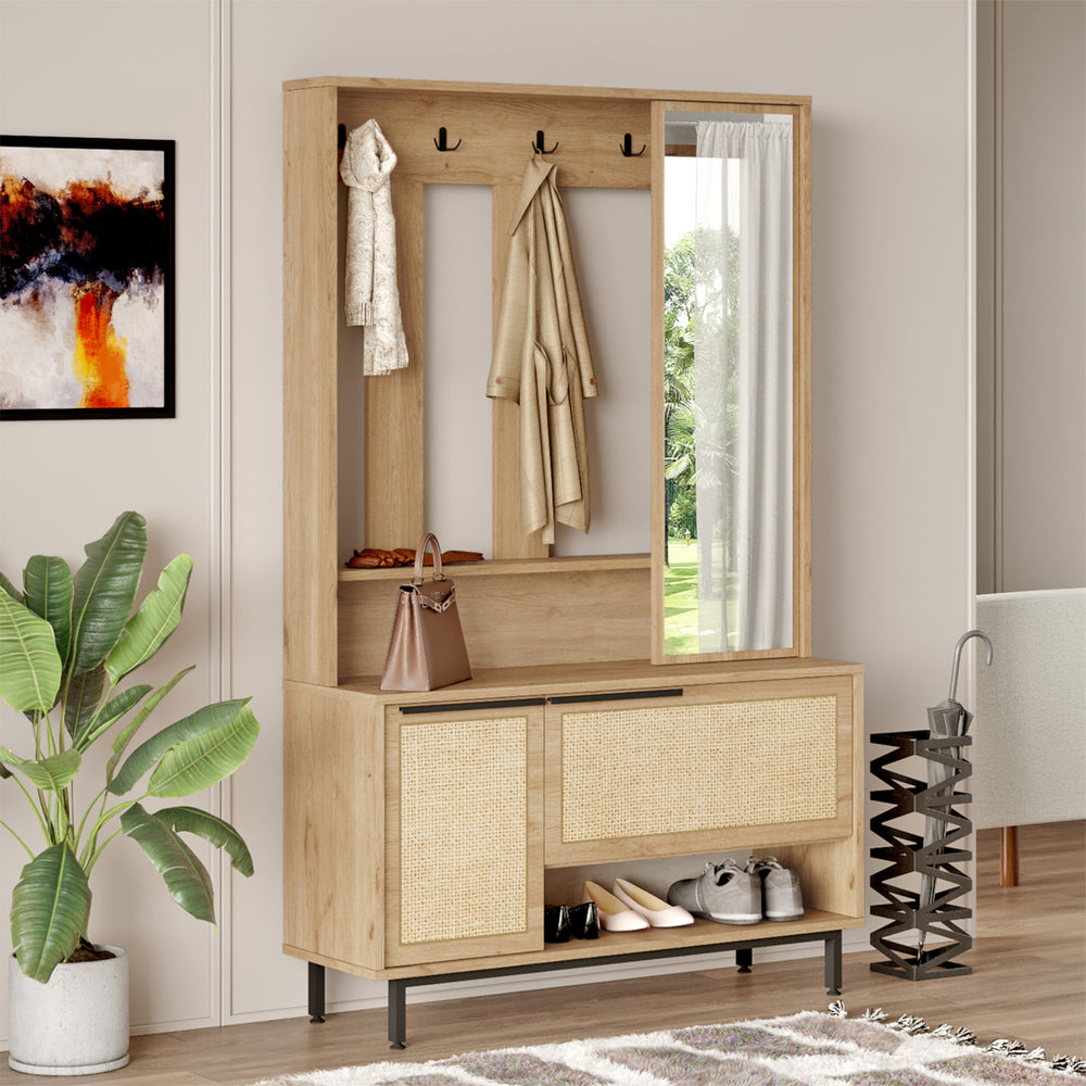Kompakt garderobe Kvænangen 78x112x36 cm eg/rattanlook [en.casa] - premiumXL