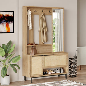 Kompakt garderobe Kvænangen 78x112x36 cm eg/rattanlook [en.casa] - premiumXL