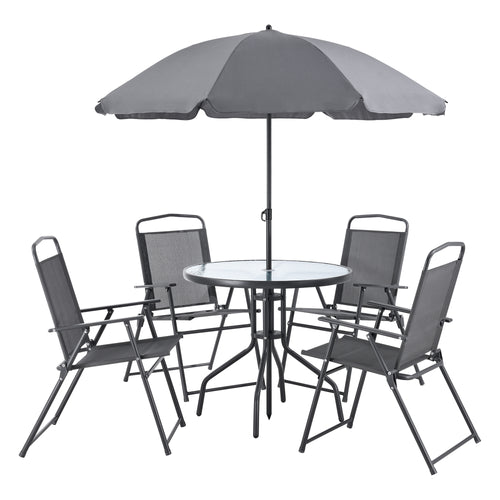 Havemøbelsæt - Milagro stole med bord, 4 stole og parasol Sort Mørkegrå en.casa - premiumXL