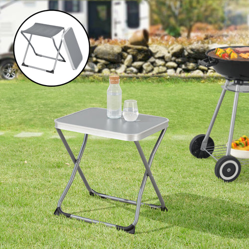 2-i-1 campingstol og bord Barete 47x47x37 cm grå [en.casa]