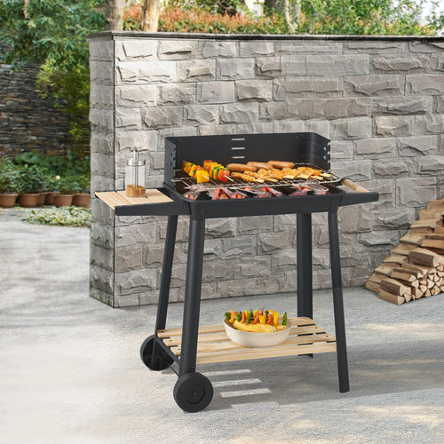 Ari grillvogn 78x86x30cm sort/bambus [casa.pro]