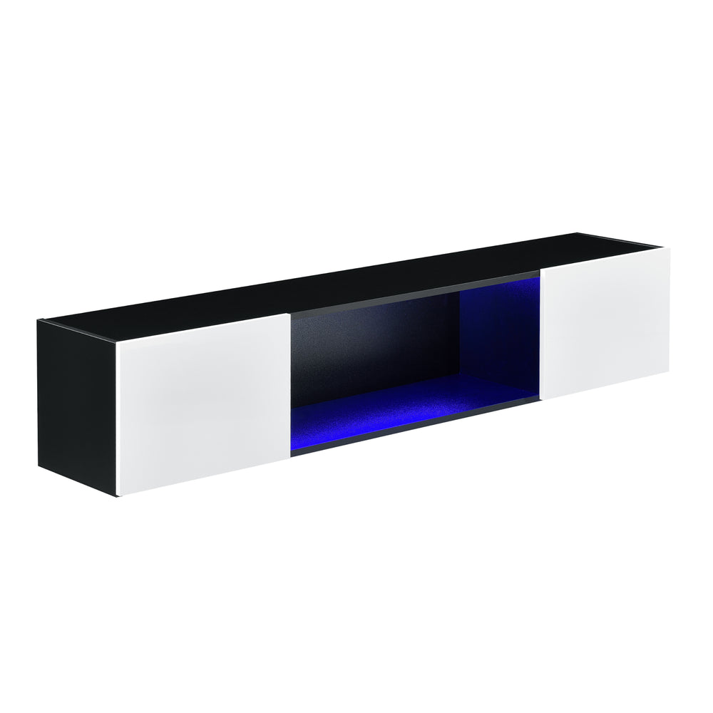 Væghylde Thabong 150x30x30 cm med LED belysning Sort/Hvid en.casa - premiumXL