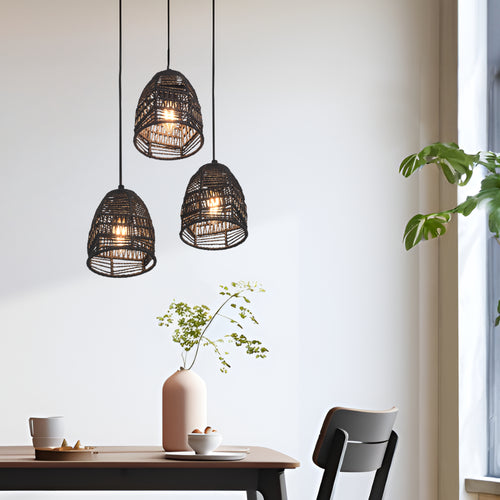Hængelampe Andover Metal+Rattan Sort [lux.pro] - premiumXL