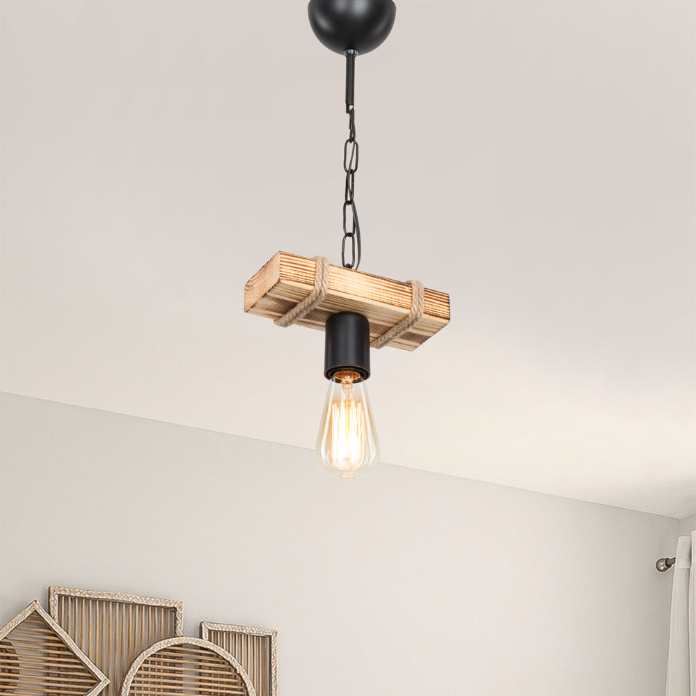 Loftlampe Hemel E27 metal massivt træ jutereb sort / trælook / jutefarver i forskellige størrelser [lux.pro] - premiumXL