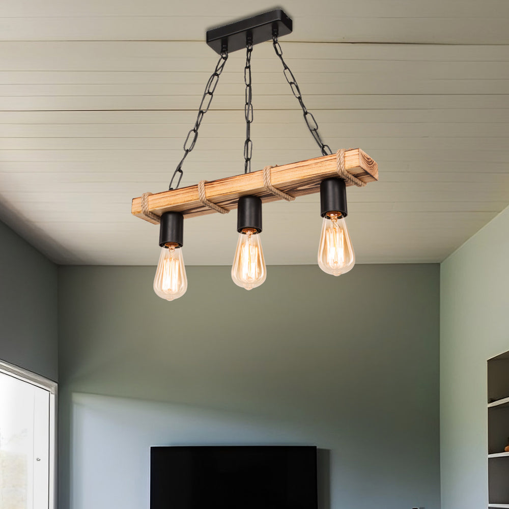 Loftlampe Hemel E27 metal massivt træ jutereb sort / trælook / jutefarver i forskellige størrelser [lux.pro] - premiumXL