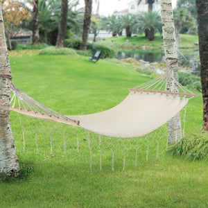 [casa.pro] ® Hængekøje-275x80 cm-beige-max.150 kg - med vipper liggende overflade: 180x70 cm-med træstænger 