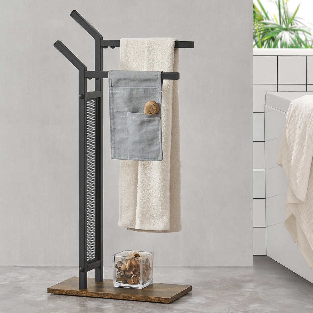 Håndklædeholder Telavi stål 88x40x20cm sort / træ-look [en.casa] - premiumXL