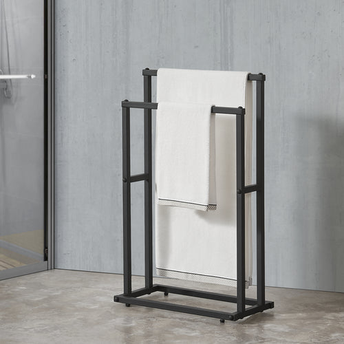 Håndklædeholder med 2 stænger 78 x 48 x 24 cm Sort [en.casa] - premiumXL