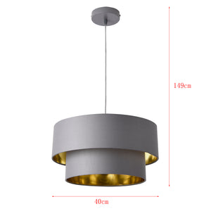 Pendellampe Lopar E27 metal stof grå-guld lux.pro
