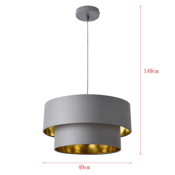 Pendellampe Lopar E27 metal stof grå-guld lux.pro
