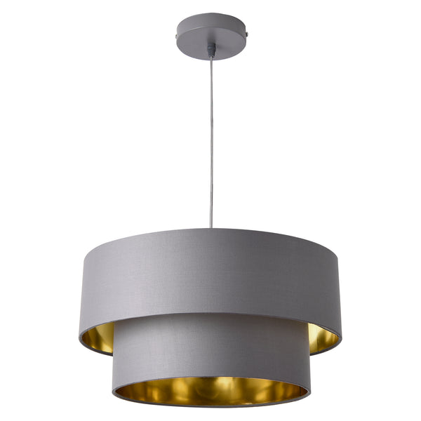 Pendellampe Lopar E27 metal stof grå-guld lux.pro
