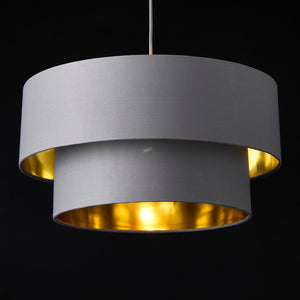 Pendellampe Lopar E27 metal stof grå-guld lux.pro