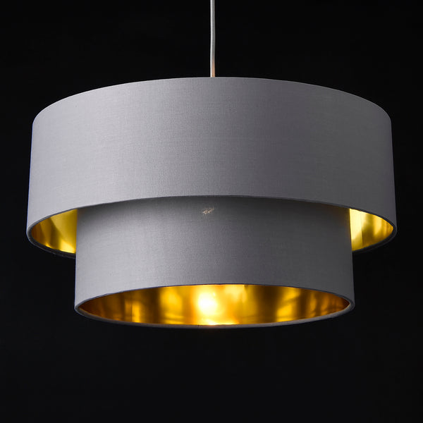Pendellampe Lopar E27 metal stof grå-guld lux.pro