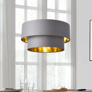 Pendellampe Lopar E27 metal stof grå-guld lux.pro