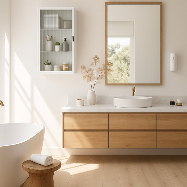 Zundert vægskab med ribbet glasdør 60x35x15 cm stål [en.casa]