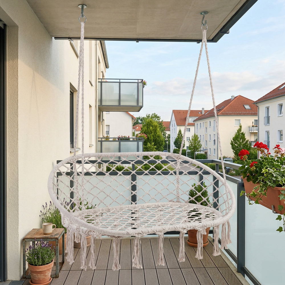 Hængestol Kailua til 2 personer 135x129x65 cm Cremehvid [casa.pro]