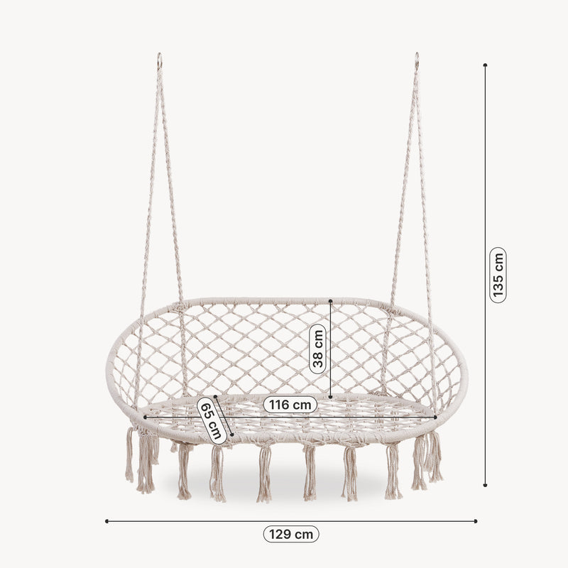 Målskitse Hængestol Kailua til 2 personer 135x129x65 cm Cremehvid [casa.pro]