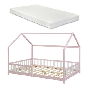 Husseng Hesel med madras og faldsikring Hvid [en.casa]