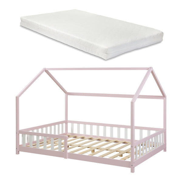 Husseng Hesel med madras og faldsikring Hvid [en.casa]