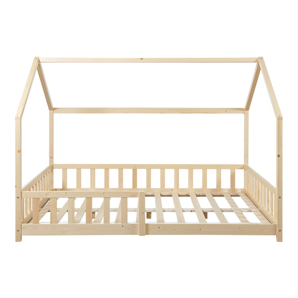 Cama infantil Hesel en forma de casa pino con reja [en.casa]