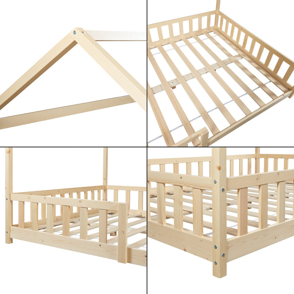 Cama infantil Hesel en forma de casa pino con reja [en.casa]