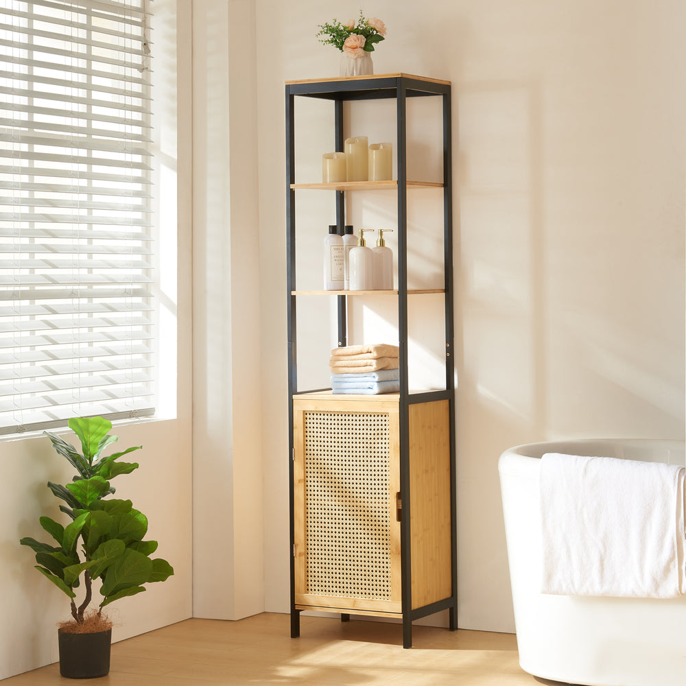 Højskab Tervola 172x40x35cm bambus sort [en.casa] - premiumXL