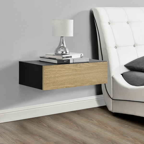 [en.casa]® Væghylde / Sengebord med skuffe - 50x24x12cm - i forskellige farver