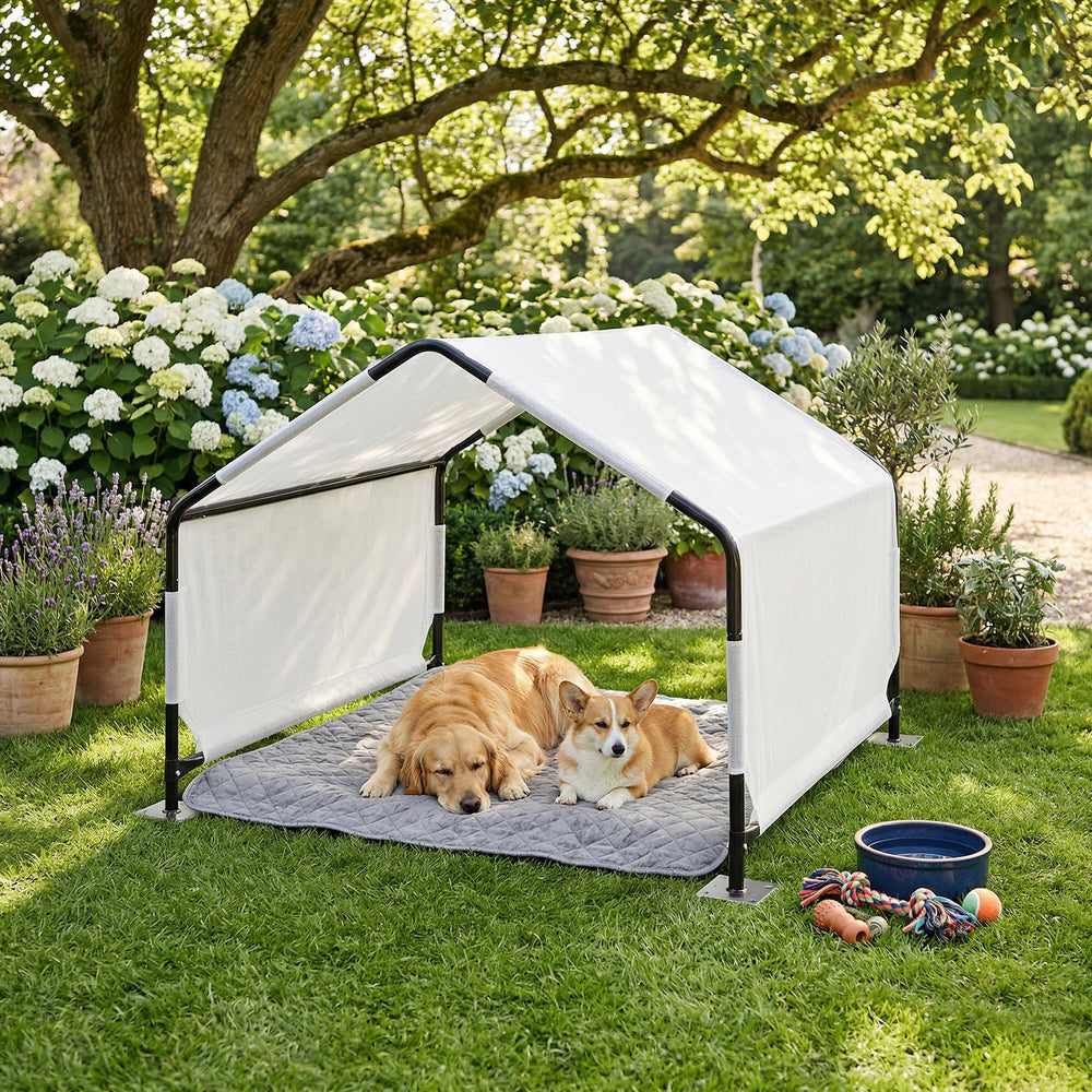 Udendørs hundetelt Valevali 122x122x90 cm Sort/Hvid [en.casa]