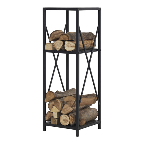 Brændeopbevaring Tinglev Stål 34x34x105,5 cm Sort [en.casa]