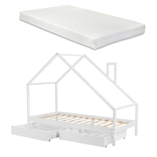 Assling børneseng med 2 skuffer og madras 90x200cm i forskellige farver farver [en.casa]