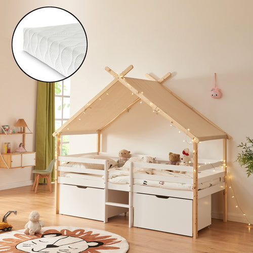 Husseng Surnadal med madras 90x200 cm fyrretræ Hvid/Natur [en.casa] - premiumXL