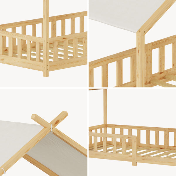Husseng Rila i Montessori-stil med madras og faldsikring 90x200 cm [en.casa]
