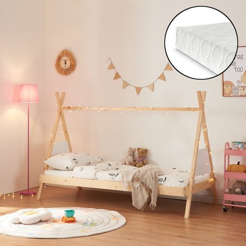 Tipi - seng Siikajoki med madras 90x200cm fyrretræ natur [en.casa] - premiumXL