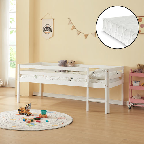 Børneseng Siikalatva med madras 90x200cm Hvid [en.casa]