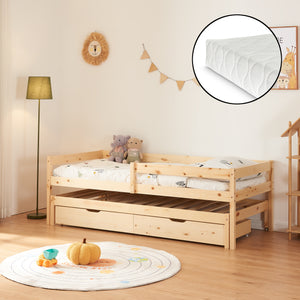 Dobbelt - Børneseng Sonkajärvi med madras 90x200cm Natur [en.casa] - premiumXL