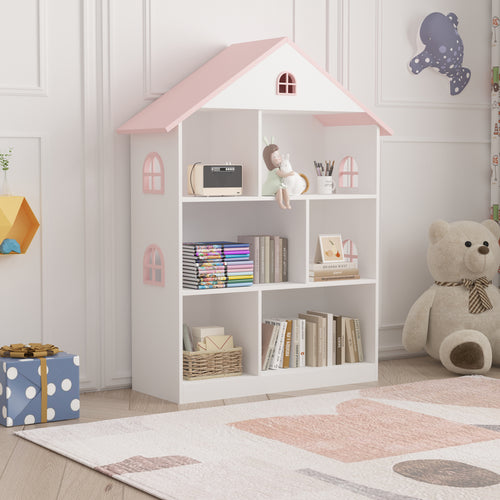 Børnehylde Vipsali 107x83x30 cm hvid/pink [en.casa]